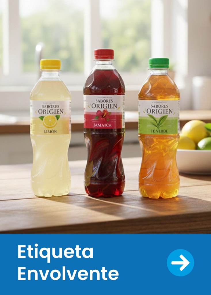 Etiqueta envolvente en rollo para botellas con aplicación rápida en líneas de alto volumen