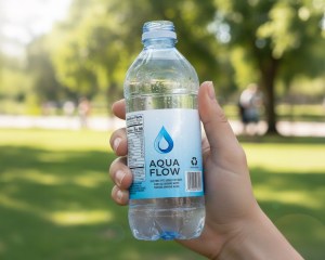 Etiqueta envolvente aplicada en botella de producto