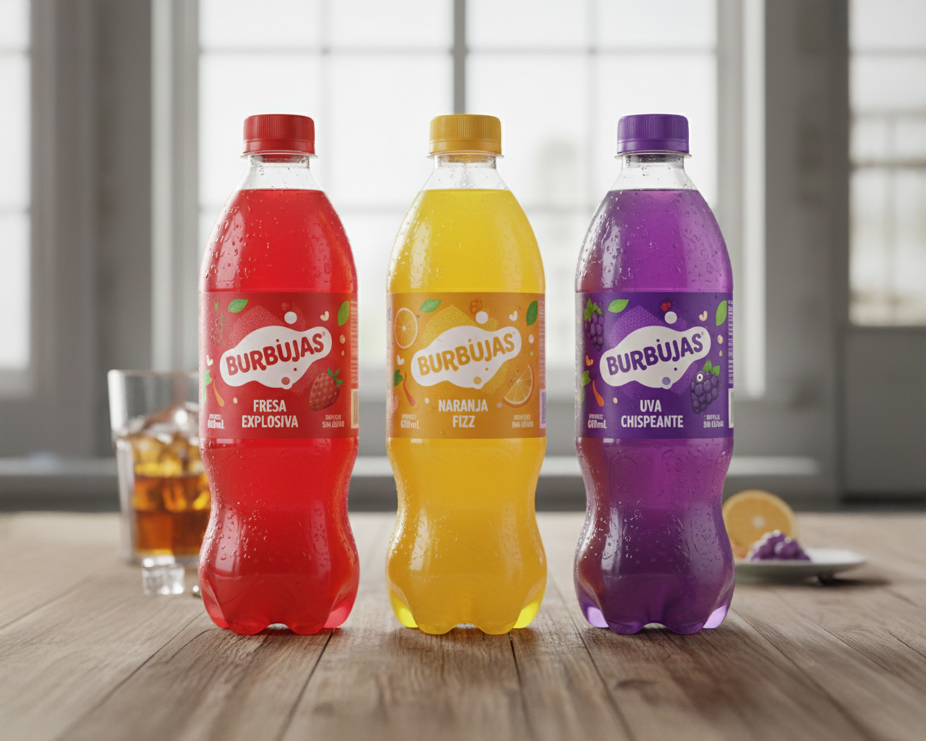 Etiqueta envolvente en distintos envases de bebidas